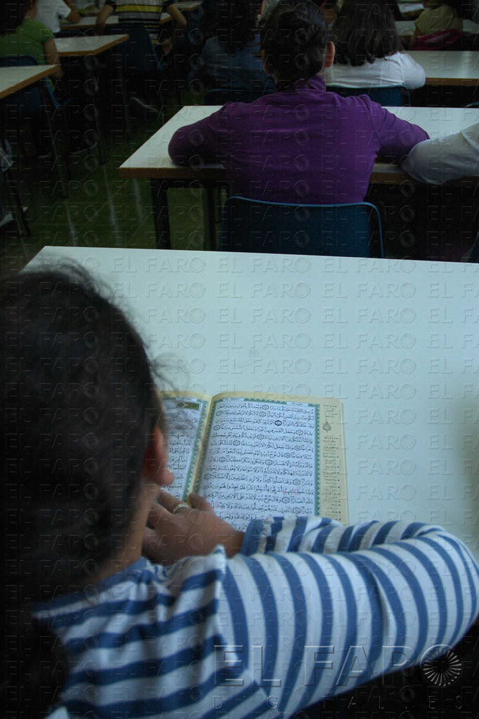 Una alumna repasa la lección en clase.