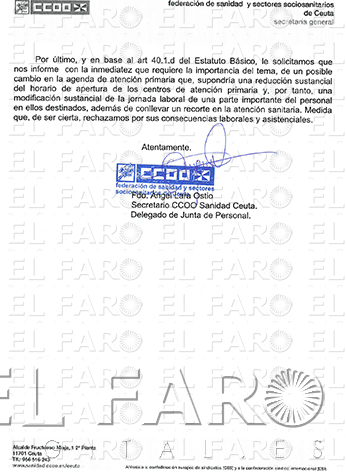 Documento enviado por CCOO a Ingesa en 2013.