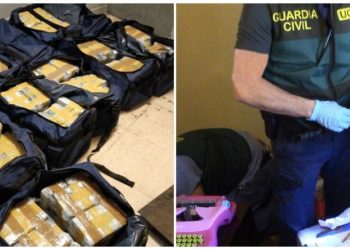 GRAF3044. ALGECIRAS, 04/07/2018.- Fotografía facilitada por la Guardia Civil de la desarticulación de un grupo criminal integrado por varios trabajadores del puerto de Algeciras, entre ellos cinco estibadores, que operaban para una amplia red de narcotraficantes, a los que ayudaban a introducir droga, especialmente cocaína, por esa instalación portuaria gaditana. EFE/