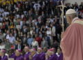 Rabat (Morocco), 31/03/2019.- A handout picture provided by the Vatican Media shows Pope Francis during a Mass at Prince Moulay Abdellah Stadium in Rabat, Morocco, 31 March 2019. Pope Francis is on the apostolic journey to Morocco to highlight the North African nation's tradition of Christian-Muslim ties. (Papa, Marruecos) EFE/EPA/VATICAN MEDIA HANDOUT HANDOUT EDITORIAL USE ONLY/NO SALES