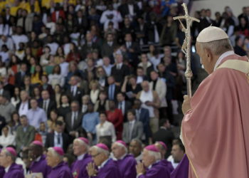 Rabat (Morocco), 31/03/2019.- A handout picture provided by the Vatican Media shows Pope Francis during a Mass at Prince Moulay Abdellah Stadium in Rabat, Morocco, 31 March 2019. Pope Francis is on the apostolic journey to Morocco to highlight the North African nation's tradition of Christian-Muslim ties. (Papa, Marruecos) EFE/EPA/VATICAN MEDIA HANDOUT HANDOUT EDITORIAL USE ONLY/NO SALES