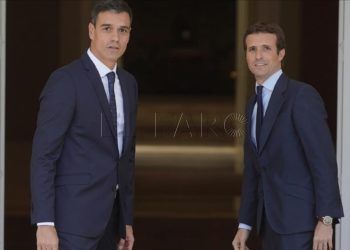 Madrid  02 08 18  Reunion en el Palacio de la Moncloa entre Pedro Sanchez  presidente del Gobierno y Pablo Casado  presidente del Partido Popular  FOTO  JOSE LUIS ROCA