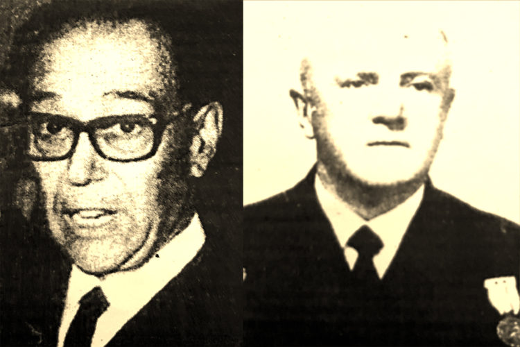Pedro Nieto Antúnez, comandante general de la flota 1957 en aguas de Ifni y Pascual Cervera, comandante general de la Zona Marítima de Canarias.